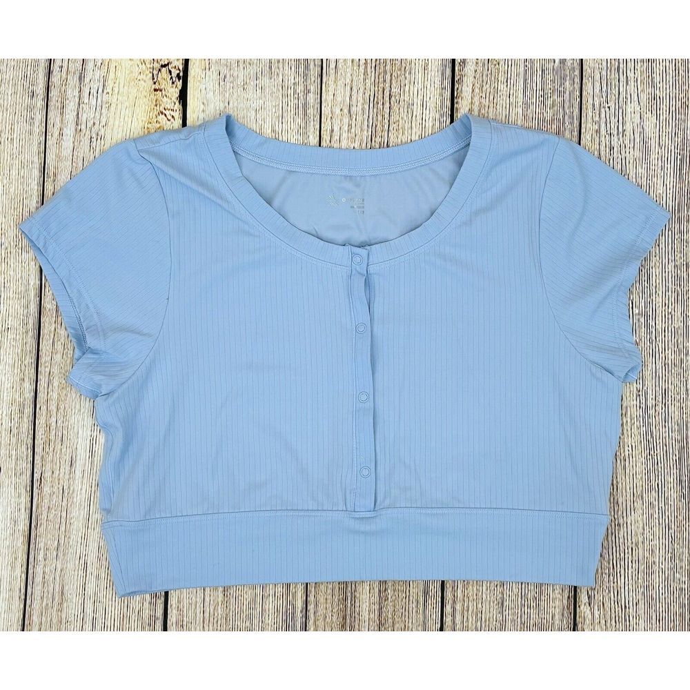 OFFLINE By Aerie Size Large Ribbed Crop Top Light‎ Blue Button Front
